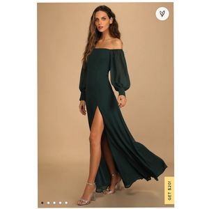 Lulu's Feel the Romance Emerald Green Off-the-Shoulder Maxi Dress